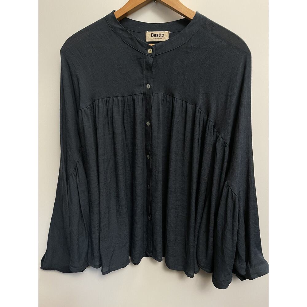 BESTTO Oversized Button Down Shirt Dressy Casual Long Sleeve Blouse size M